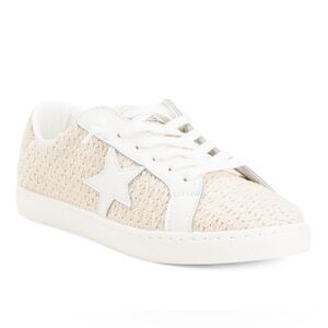 VINTAGE HAVANA Carla Natural Crochet Fashion Sneaker w/ Gold, White Beige NIB